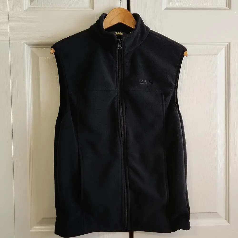 Cabela's Men's Black Full Zip Fleece Vest‎ Size SM Gorpcore Outdoors Pockets